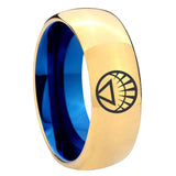 8mm White Lantern Dome Blue Gold Tungsten Wedding Band For Men