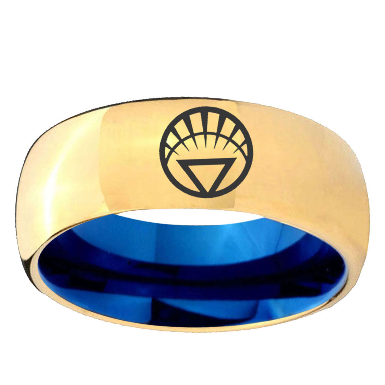 White Lantern Dome Blue Gold Tungsten Wedding Band For Men