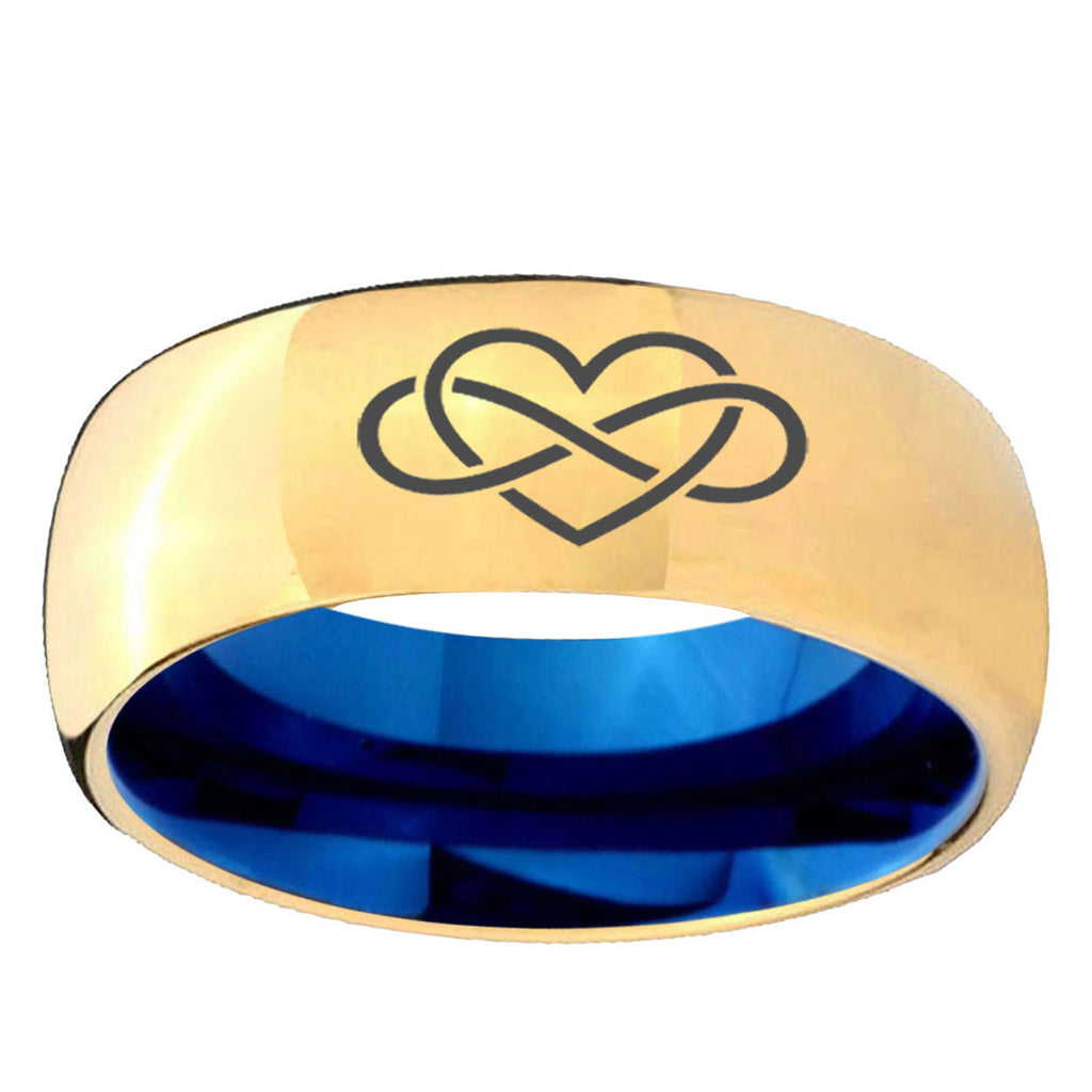 Infinity Love Dome Gold Blue Tungsten Carbide Wedding Ring