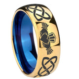 8mm-Irish-Claddagh-Dome-Gold-Blue-Tungsten-Carbide-Wedding-Ring
