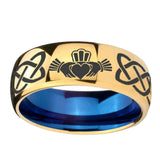 8mm-Irish-Claddagh-Dome-Gold-Blue-Tungsten-Carbide-Wedding-Ring