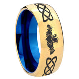 8mm Irish Claddagh Dome Gold Blue Tungsten Carbide Wedding Ring