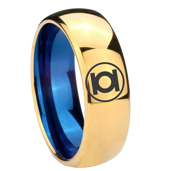 8mm Green Lantern Dome Blue Gold Tungsten Wedding Band For Men
