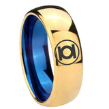8mm Green Lantern Dome Blue Gold Tungsten Wedding Band For Men