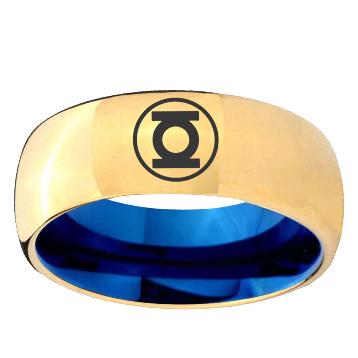 Green Lantern Dome Blue Gold Tungsten Wedding Band For Men