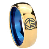 8mm Black Lantern Dome Blue Gold Tungsten Mens Wedding Ring