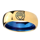 8mm Black Lantern Dome Blue Gold Tungsten Mens Wedding Ring