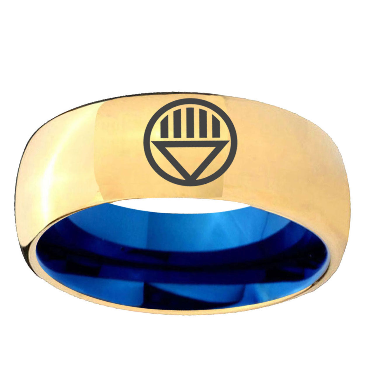 Black Lantern Dome Blue Gold Tungsten Mens Wedding Ring