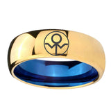 8mm Gray Lantern Dome Blue Gold Mens Engraved Wedding Bands