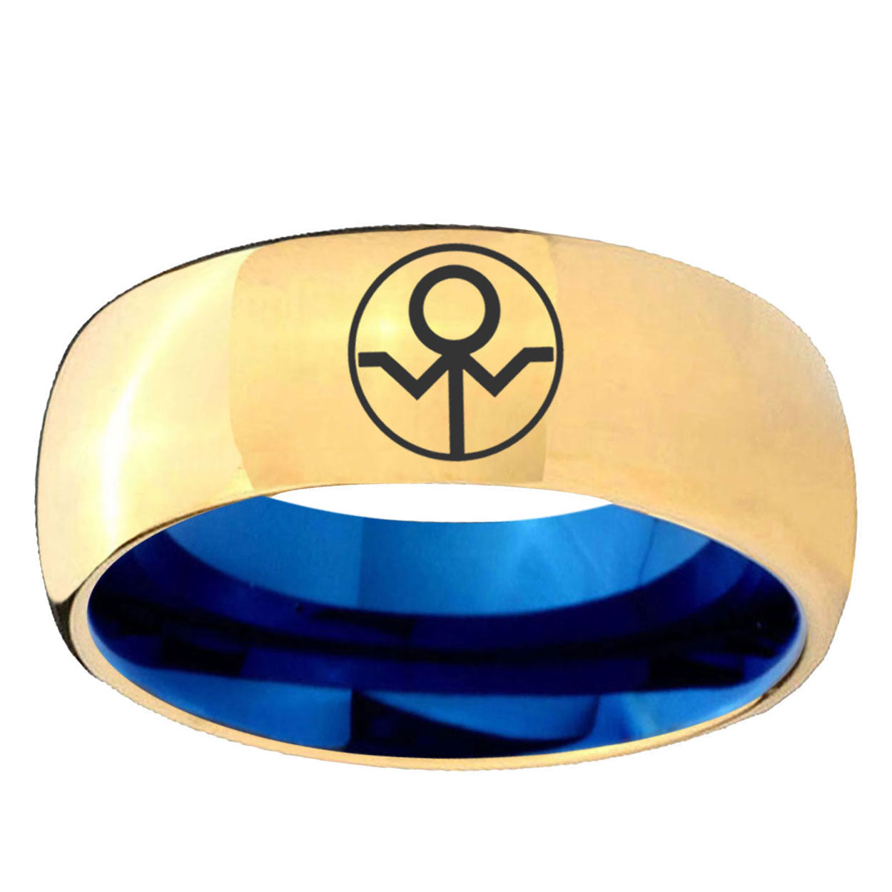 Gray Lantern Dome Blue Gold Mens Engraved Wedding Bands