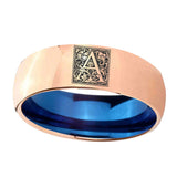 8mm-Dome-Rose-Gold-and-Blue-Tungsten--Memorial-Floral-Initial-Letter-A,-Monogram-Wedding-Band