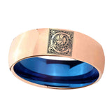 8mm-Dome-Rose-Gold-and-Blue-Tungsten--Memorial-Floral-Initial-Letter-C,-Monogram-Wedding-Band