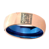 8mm-Dome-Rose-Gold-and-Blue-Tungsten--Memorial-Floral-Initial-Letter-H,-Monogram-Wedding-Band
