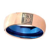 8mm-Dome-Rose-Gold-and-Blue-Tungsten--Memorial-Floral-Initial-Letter-P,-Monogram-Wedding-Band