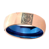 8mm-Dome-Rose-Gold-and-Blue-Tungsten--Memorial-Floral-Initial-Letter-Q,-Monogram-Wedding-Band