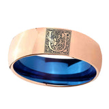 8mm-Dome-Rose-Gold-and-Blue-Tungsten--Memorial-Floral-Initial-Letter-U,-Monogram-Wedding-Band
