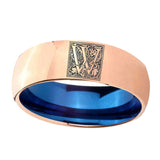 8mm-Dome-Rose-Gold-and-Blue-Tungsten--Memorial-Floral-Initial-Letter-W,-Monogram-Wedding-Band