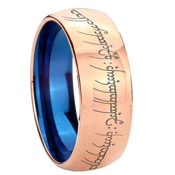 8mm Lord Of The Rings Dome Blue Rose Gold Mens Work Rings