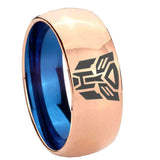 8mm Transformers Autobot Dome Blue Rose Gold Classic Mens Wedding Bands