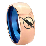 8mm Flash Dome Blue Rose Gold Classic Mens Wedding Bands