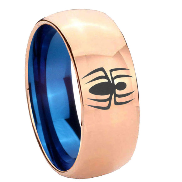 8mm-Spiderman-Dome-Rose-Gold-Blue-Tungsten-Carbide-Wedding-Ring