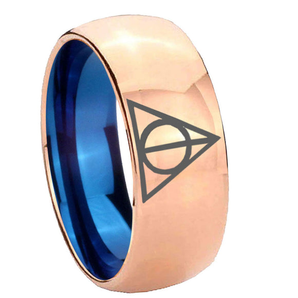 8mm-Deathly-Hallows-Dome-Rose-Gold-Blue-Tungsten-Carbide-Wedding-Ring