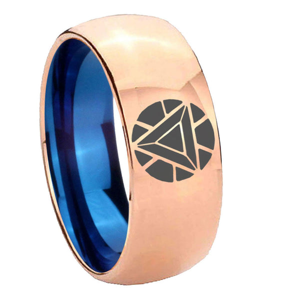 8mm Iron Man Art Reactor Dome Blue Rose Gold Mens Work Rings