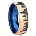 Chicago City Dome Polish Rose Gold Tungsten Blue Plated Ring