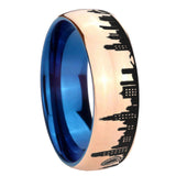 8mm Chicago City Dome Polish Rose Gold Tungsten Blue Plated Inside Mens Ring