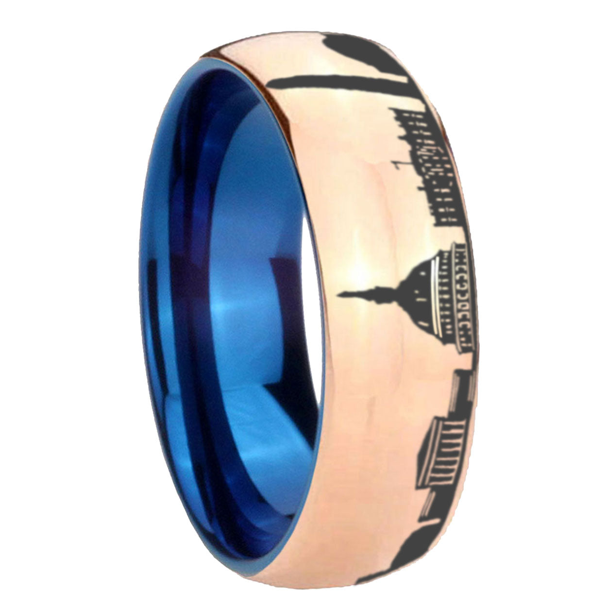DC Washington City Dome Rose Gold Tungsten Blue Plated Ring