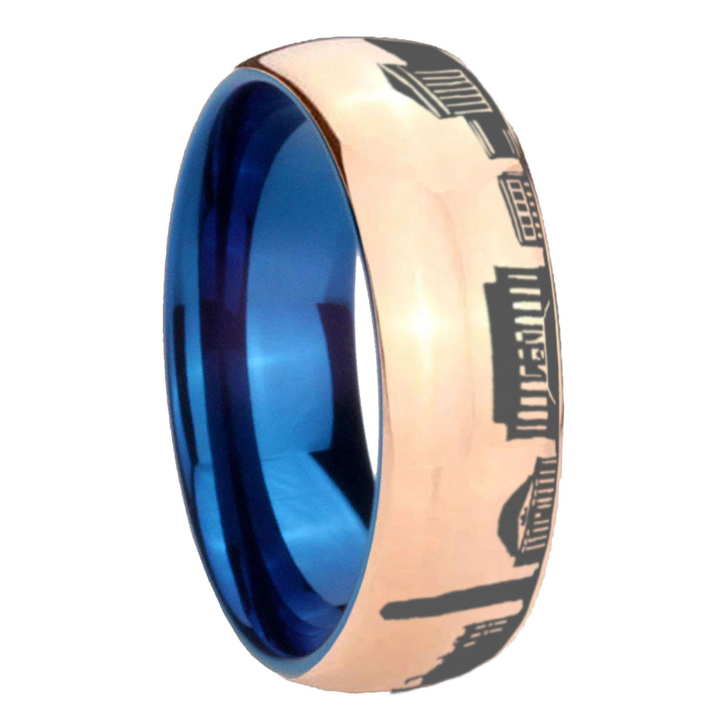 8MM DC Washington City Dome Rose Gold Tungsten Blue Plated Ring