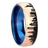 8mm NY New York City Dome Polish Rose Gold Tungsten Blue Plated Inside Mens Ring