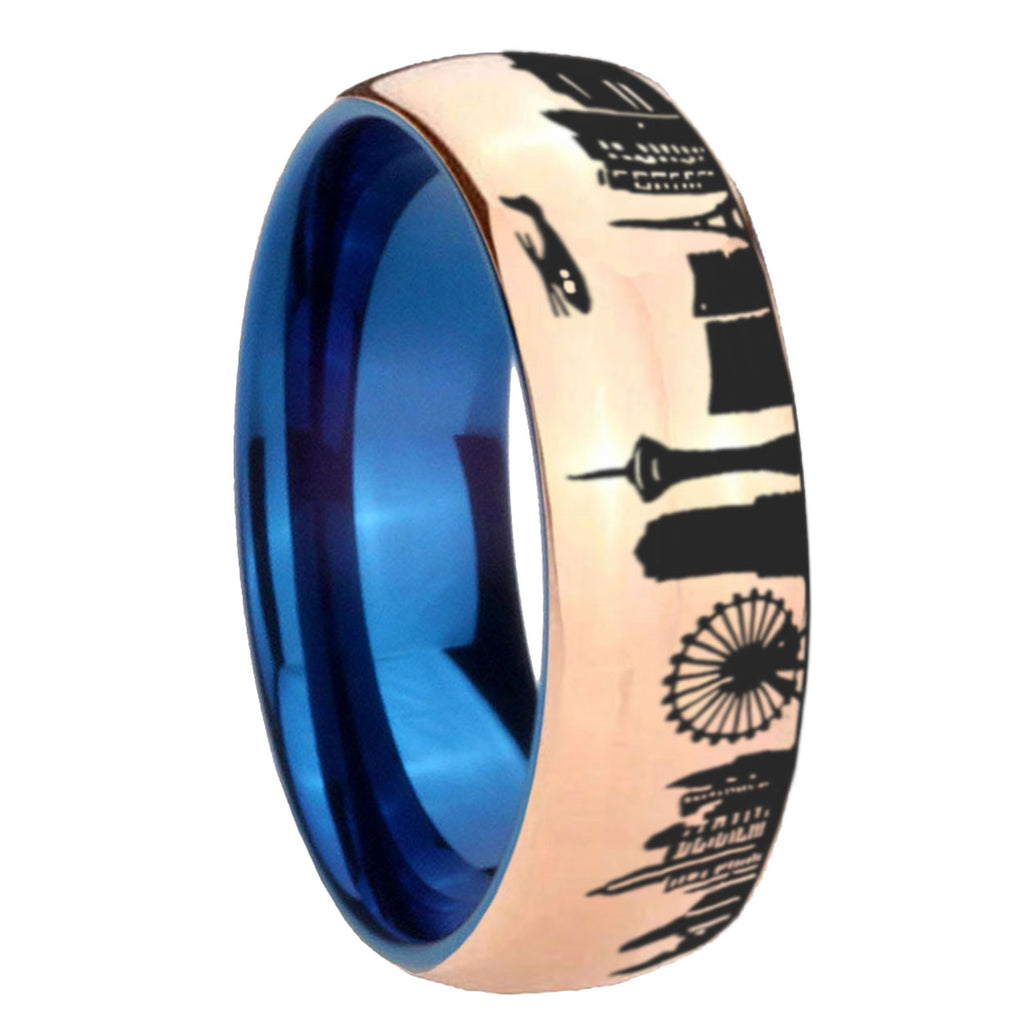 LA Las Vegas City Dome Rose Gold Tungsten Blue Plated Ring