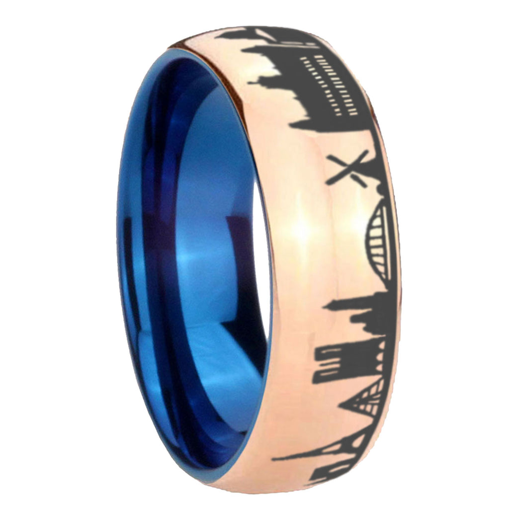 France Paris City Dome Rose Gold Tungsten Blue Plated Ring