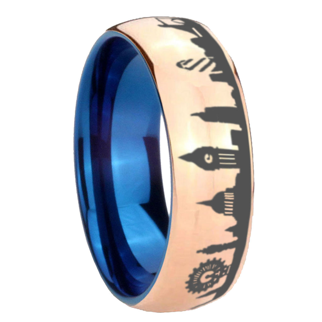 UK London City Dome Polish Rose Gold Tungsten Blue Plated Ring