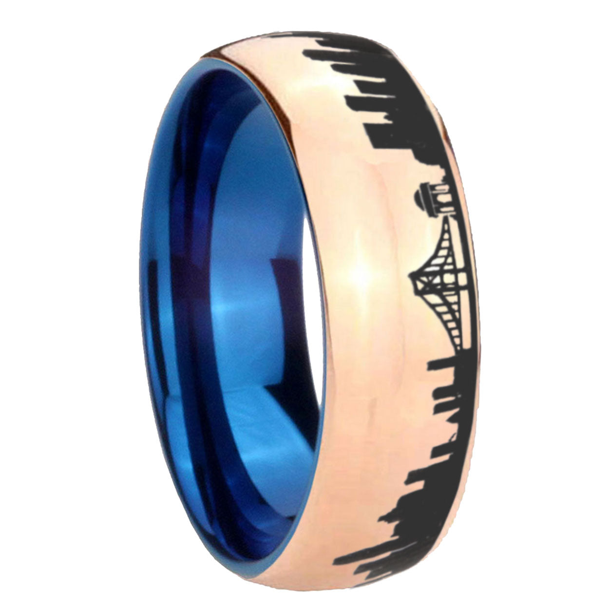 CA San Francisco City Dome Rose Gold Tungsten Blue Plated Ring