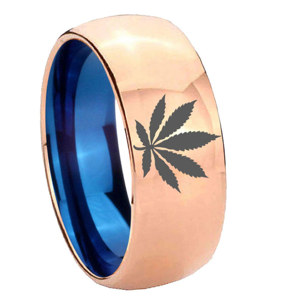 8mm-Marijuana-Leaf-Dome-Rose-Gold-Blue-Tungsten-Carbide-Wedding-Ring