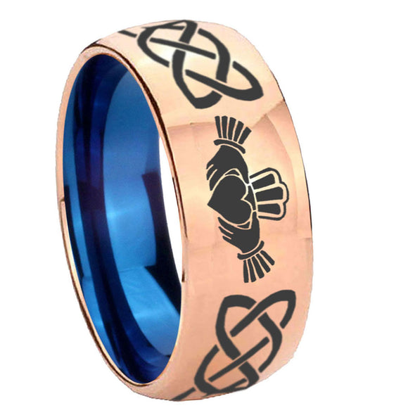 8mm-Irish-Claddagh-Dome-Rose-Gold-Blue-Tungsten-Carbide-Wedding-Ring