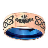 8mm-Irish-Claddagh-Dome-Rose-Gold-Blue-Tungsten-Carbide-Wedding-Ring