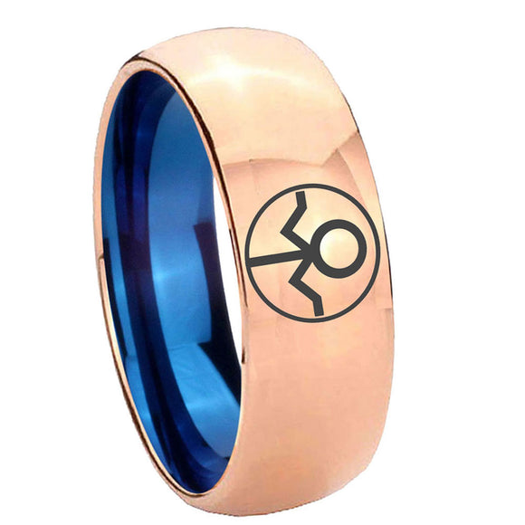 8mm Gray Lantern Dome Blue Rose Gold Wedding Ring For Man