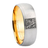 8mm-Dome-Gray-and-Gold-Tungsten--Floral-Initial-Letter-A,-Monogram-Wedding-Bands