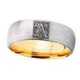 8mm-Dome-Gray-and-Gold-Tungsten--Floral-Initial-Letter-A,-Monogram-Wedding-Bands