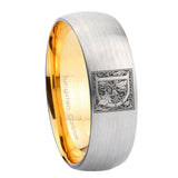 8mm-Dome-Gray-and-Gold-Tungsten--Floral-Initial-Letter-D,-Monogram-Wedding-Bands