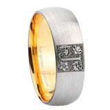 8mm-Dome-Gray-and-Gold-Tungsten--Floral-Initial-Letter-J,-Monogram-Wedding-Bands