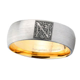 8mm-Dome-Gray-and-Gold-Tungsten--Floral-Initial-Letter-N,-Monogram-Wedding-Bands