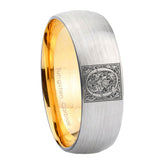 8mm-Dome-Gray-and-Gold-Tungsten--Floral-Initial-Letter-O,-Monogram-Wedding-Bands