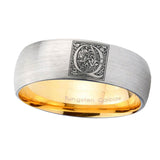 8mm-Dome-Gray-and-Gold-Tungsten--Floral-Initial-Letter-Q,-Monogram-Wedding-Bands