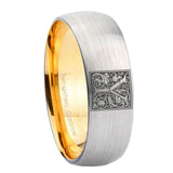 8mm-Dome-Gray-and-Gold-Tungsten--Floral-Initial-Letter-Y,-Monogram-Wedding-Bands
