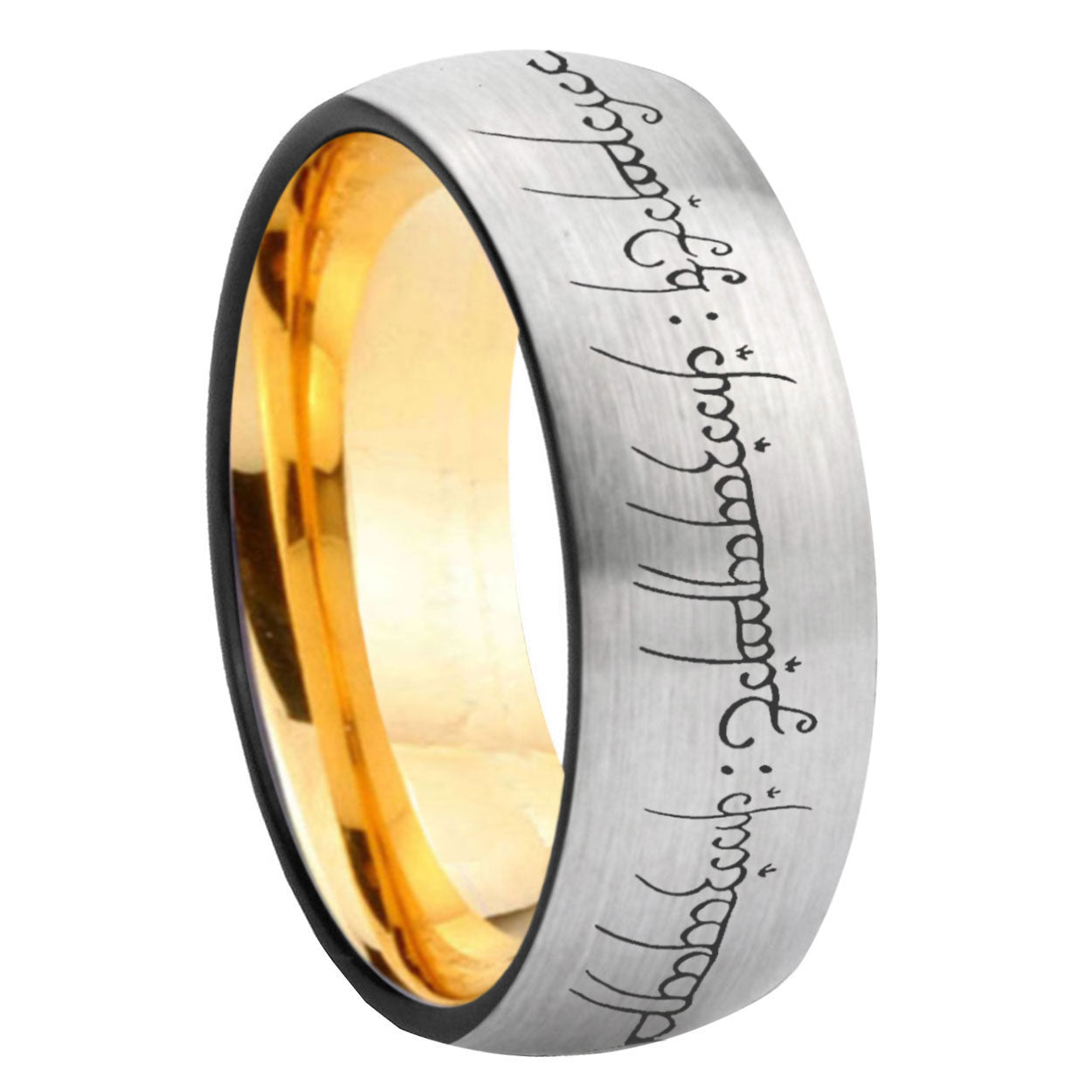 8mm Lord Of The Ring Dome Gold Silver Tungsten Ring