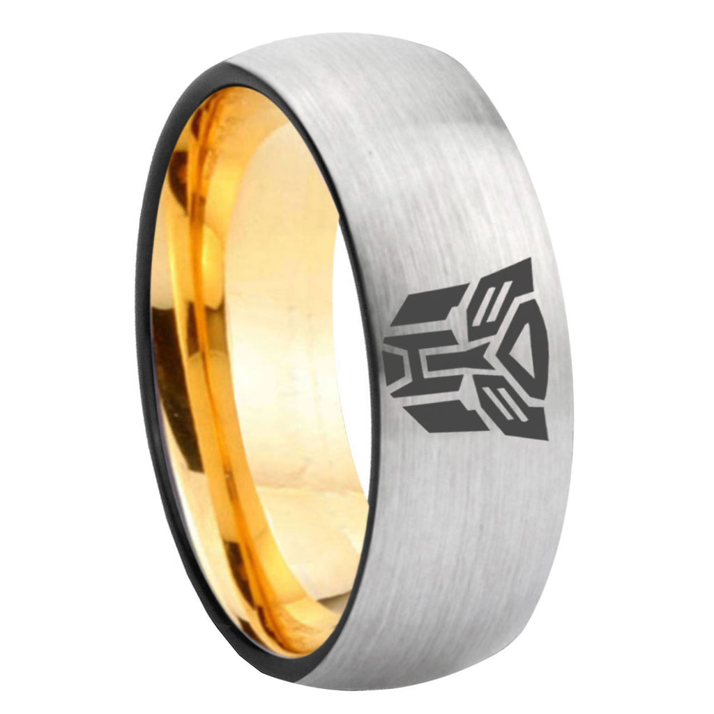 8mm Transformers Autobot Dome Gold Silver Custom Tungsten Ring